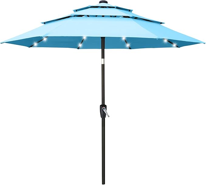 ABCCANOPY Solar Led Patio Umbrellas 3-Tiers 11FT (Turquoise)