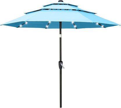 ABCCANOPY Solar Led Patio Umbrellas 3-Tiers 11FT (Turquoise)