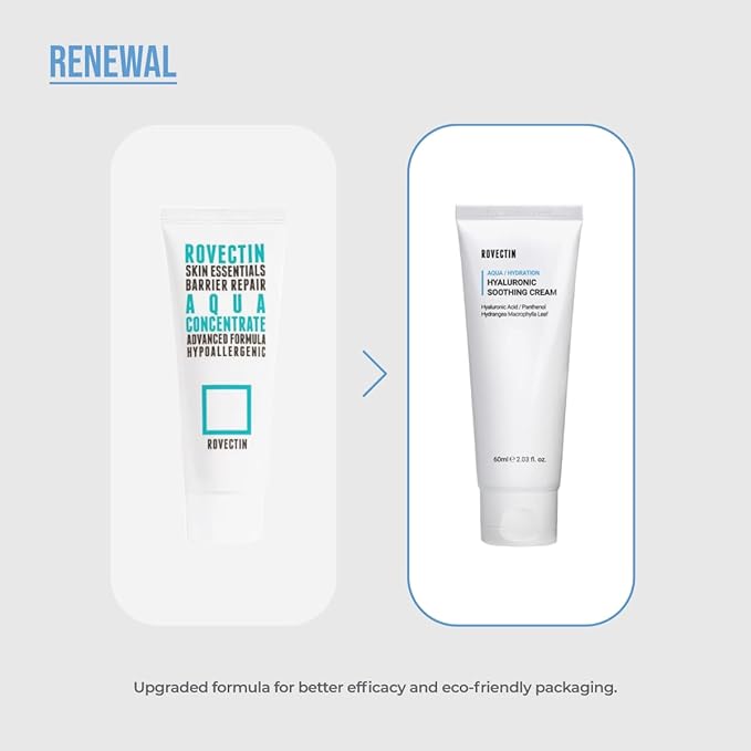 ROVECTIN Aqua Hyaluronic Soothing Cream - Skin Barrier Repair with Ceramide, Hyaluronic Acid, Niacinamide | Intense Hydrating Cream | Fragrance Free, Vegan, Korean Skincare (2.03 fl oz)