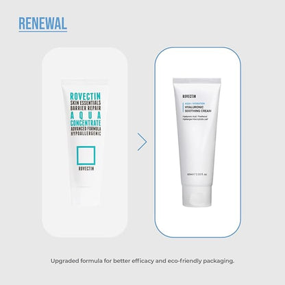 ROVECTIN Aqua Hyaluronic Soothing Cream - Skin Barrier Repair with Ceramide, Hyaluronic Acid, Niacinamide | Intense Hydrating Cream | Fragrance Free, Vegan, Korean Skincare (2.03 fl oz)