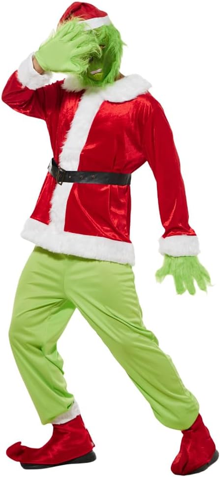 EraSpooky Adult Green Monster Christmas Costume Deluxe Men's Santa Cosplay Holiday Suit