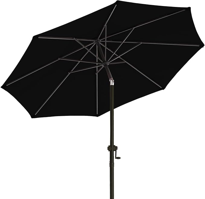 wikiwiki 10 FT Patio Umbrellas Outdoor Table Market Umbrella with Push Button Tilt/Crank, 8 Sturdy Ribs, Fade Resistant Waterproof POLYESTER DTY Canopy for Garden, Lawn, Deck, Backyard & Pool, Black