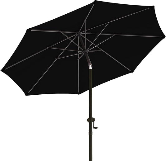 wikiwiki 10 FT Patio Umbrellas Outdoor Table Market Umbrella with Push Button Tilt/Crank, 8 Sturdy Ribs, Fade Resistant Waterproof POLYESTER DTY Canopy for Garden, Lawn, Deck, Backyard & Pool, Black