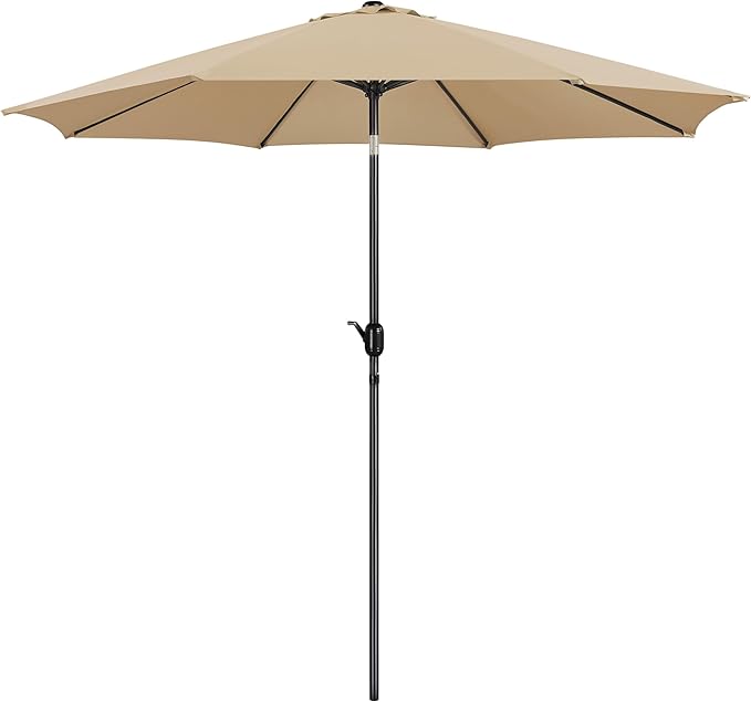 Yaheetech 10FT Patio Umbrella Outdoor Patio Yard Market Table Umbrella with Push Button Tilt & Crank for Garden/Beach/Lawn/Deck/Backyard/Pool, 8 Ribs, Tan