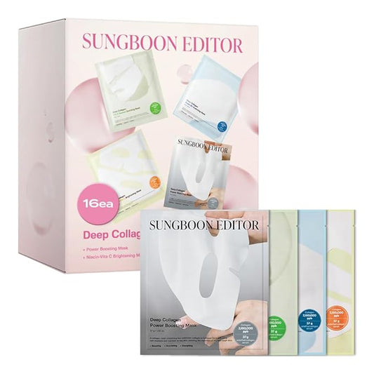 SUNGBOON EDITOR Deep Collagen STARTER KIT, Real Collagen 2,160,000ppb | Glass Skin, Elasticity, Moisturizing, Calming, Uneven Skin, Overnight Face Mask,TikTok trend items, Korean Skin Care, 37gx16ea
