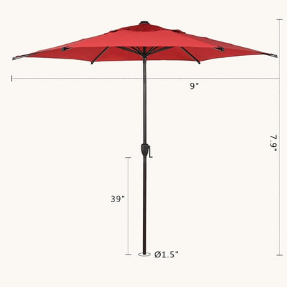 Abba Patio 9FT Lyon Outdoor Patio Umbrella Outdoor Table Umbrella with Push Button Tilt and Crank Market Umbrella 6 Sturdy Ribs UV Protection Waterproof for Garden Deck Backyard Pool，Red