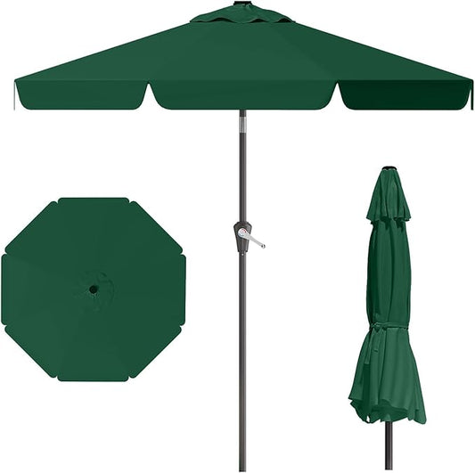 9FT Patio Umbrella Table Market Umbrella w/Tilt and Crank Outdoor Umbrellas for Garden, Deck, Backyard, Pool and Beach, Dark Green
