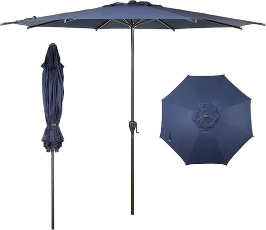 Abba Patio 11FT Lyon Outdoor Patio Umbrella Outdoor Table Umbrella with Push Button Tilt and Crank Market Umbrella 8 Sturdy Ribs UV Protection Waterproof for Garden Deck Backyard Pool Dark Blue