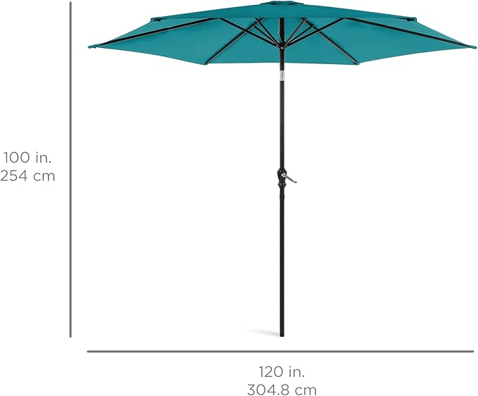 Best Choice Products 10ft Outdoor Steel Polyester Market Patio Umbrella w/Crank, Easy Push Button, Tilt, Table Compatible - Cerulean