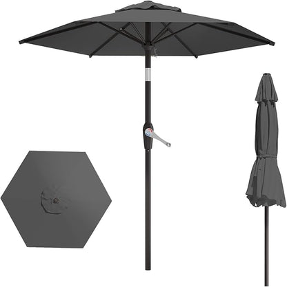 7.5FT Patio Umbrella Table Market Umbrella w/Tilt and Crank Heavy-Duty Round Outdoor Umbrellas for Garden, Deck, Backyard, Pool and Beach, Gray