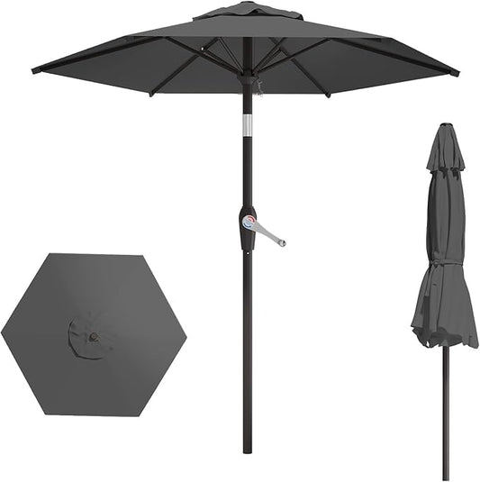 7.5FT Patio Umbrella Table Market Umbrella w/Tilt and Crank Heavy-Duty Round Outdoor Umbrellas for Garden, Deck, Backyard, Pool and Beach, Gray