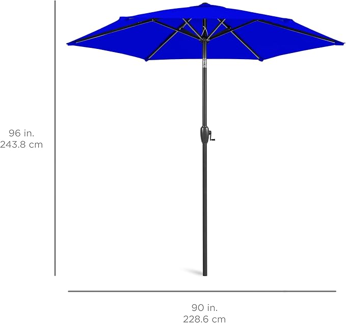 Best Choice Products 7.5ft Heavy-Duty Round Outdoor Market Table Patio Umbrella w/Steel Pole, Push Button Tilt, Easy Crank Lift - Resort Blue