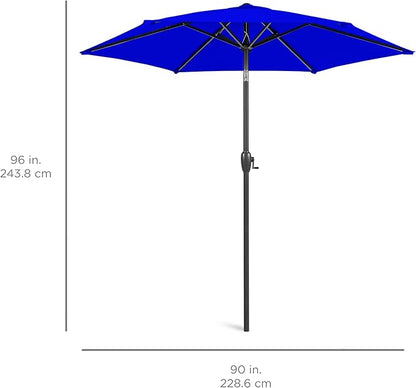 Best Choice Products 7.5ft Heavy-Duty Round Outdoor Market Table Patio Umbrella w/Steel Pole, Push Button Tilt, Easy Crank Lift - Resort Blue