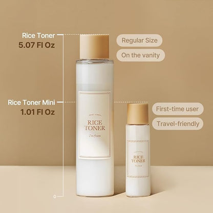 I'm from Rice Mask 3.88 Oz + Toner 1.01 Fl Oz, Korean Exfoliate and Glow Set, Smooth and Glowing Skin, Wash Off Mask for Dry Sensitive Skin