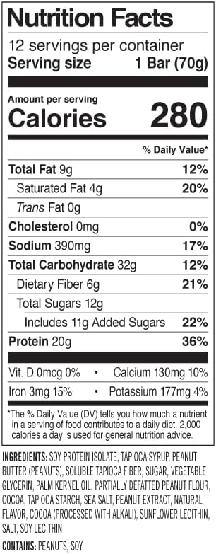 PROBAR - PROTEIN Bar, Peanut Butter Chocolate, Non-GMO, Gluten-Free, Healthy, Plant-Based, Whole-Food Ingredients, Natural Energy (12 Count)