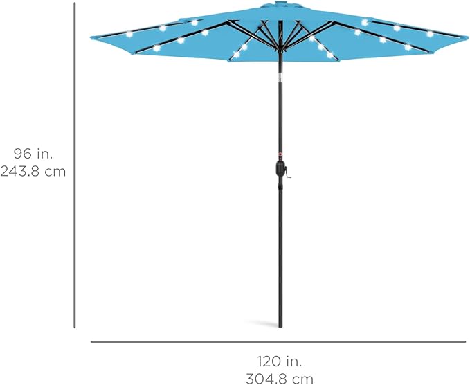 Best Choice Products 10ft Solar Polyester LED Lighted Patio Umbrella w/Tilt Adjustment and UV-Resistant Fabric - Sky Blue