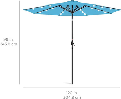 Best Choice Products 10ft Solar Polyester LED Lighted Patio Umbrella w/Tilt Adjustment and UV-Resistant Fabric - Sky Blue