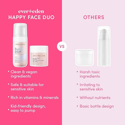 Evereden Kids Happy Face Duo (Cool Peach) - Multi-Vitamin Kids Face Wash & Kids Face Cream Set - Clean & Vegan Skin Care for Kids 3+ - Moisturizing, Nourishing, & Protective Kids Skin Care Set