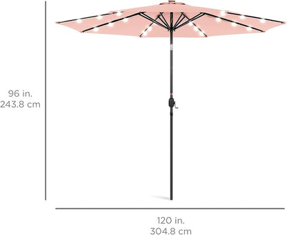 Best Choice Products 10ft Solar Polyester LED Lighted Patio Umbrella w/Tilt Adjustment and UV-Resistant Fabric - Rose Quartz