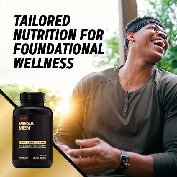 GNC Mega Men Multivitamin Caplets, Clinically Proven to Feel Better, Immune Support, Energy Support, Antioxidants, B Vitamins, Vitamin D-3, Timed Release, 180 count, 90 day supply