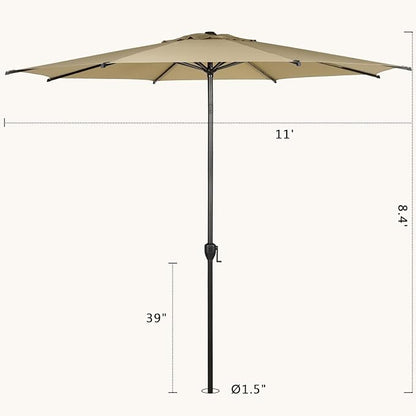Abba Patio 11FT Lyon Outdoor Patio Umbrella Outdoor Table Umbrella with Push Button Tilt and Crank Market Umbrella 8 Sturdy Ribs UV Protection Waterproof for Garden Deck Backyard Pool Tan
