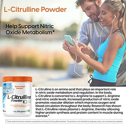 Doctor's Best L-Citrulline Powder, Helps Improve Circulation & Muscle Maintenance, Non-GMO, Vegan, Gluten Free, Soy Free, 200g