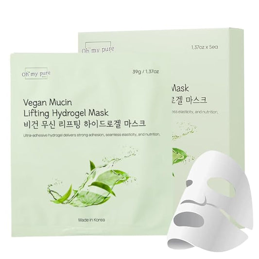 OHMYPURE Vegan Mucin Lifting Hydrogel Collagen Face Mask 15ea Ultimate Hydration, Improves Skin Texture, Affordable Luxury, Glowing Skin, Reduces Fine Lines & Wrinkles, Made in Korea (15, Vegan)
