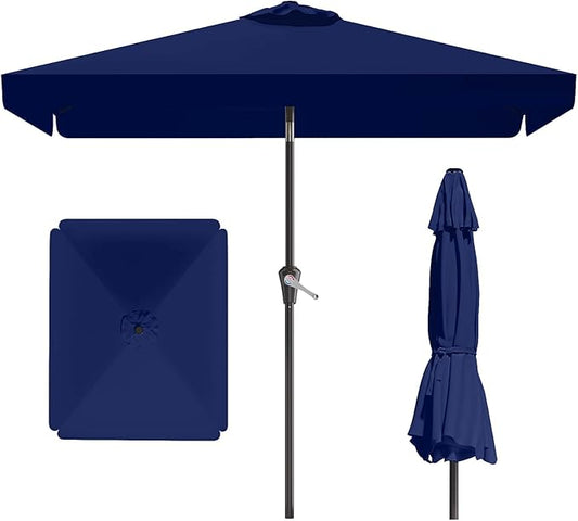 6.5 * 10FT Rectangular Patio Umbrella Table Market Umbrella w/Tilt and Crank Outdoor Umbrellas for Garden, Deck, Backyard, Pool and Beach, Navy
