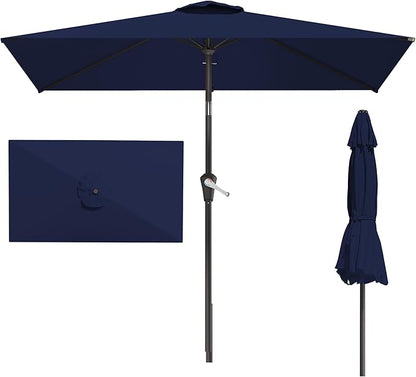 6.5' x 10' Rectangular Patio Umbrellas for Outdoor, Outdoor Table Umbrella, Large Outdoor Patio Umbrellas with 6 Sturdy Ribs for Market, Garden, Pool (Navy)