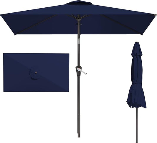 6.5' x 10' Rectangular Patio Umbrellas for Outdoor, Outdoor Table Umbrella, Large Outdoor Patio Umbrellas with 6 Sturdy Ribs for Market, Garden, Pool (Navy)
