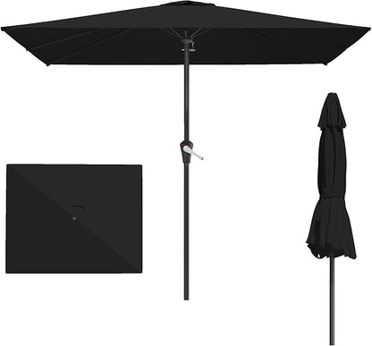 8' x 10' Rectangular Patio Umbrellas for Outdoor, Outdoor Table Umbrella, Large Outdoor Patio Umbrellas with 8 Sturdy Ribs for Market, Garden, Pool (Black)