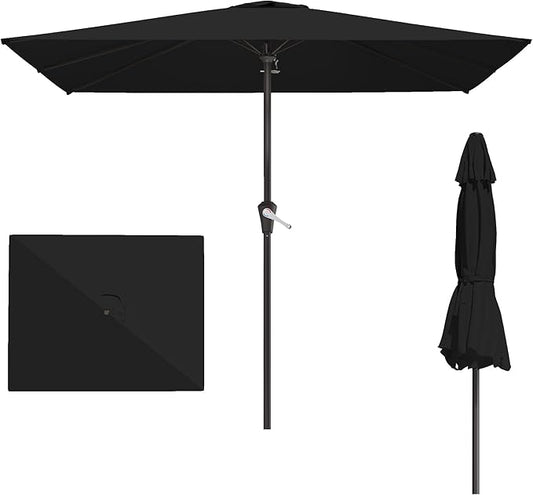 8' x 10' Rectangular Patio Umbrellas for Outdoor, Outdoor Table Umbrella, Large Outdoor Patio Umbrellas with 8 Sturdy Ribs for Market, Garden, Pool (Black)