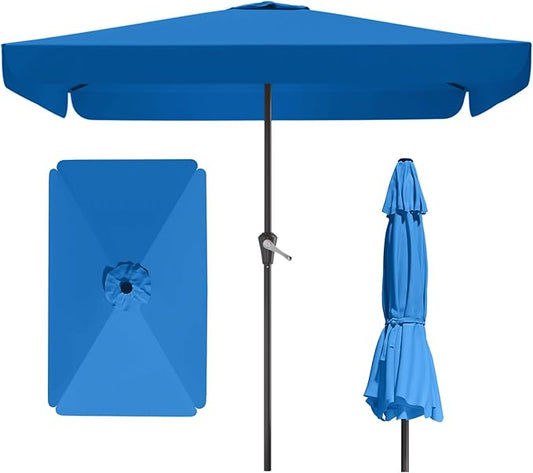 8 * 10FT Rectangular Patio Umbrella Table Market Umbrella w/Crank Outdoor Umbrellas for Garden, Deck, Backyard, Pool and Beach, Royal Blue