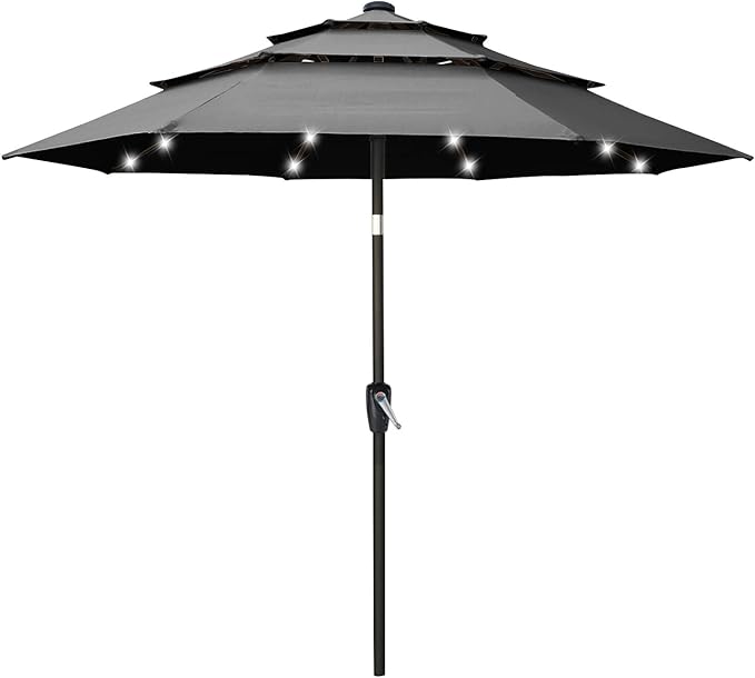 ABCCANOPY Solar Led Patio Umbrellas 3-Tiers 11FT (Dark Gray)