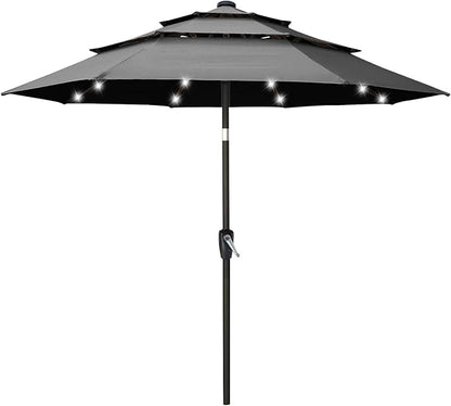 ABCCANOPY Solar Led Patio Umbrellas 3-Tiers 11FT (Dark Gray)