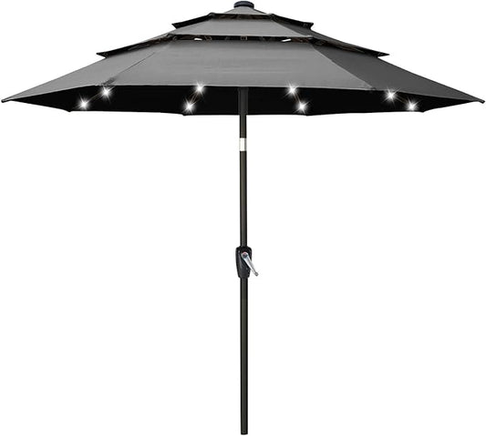 ABCCANOPY Solar Led Patio Umbrellas 3-Tiers 11FT (Dark Gray)