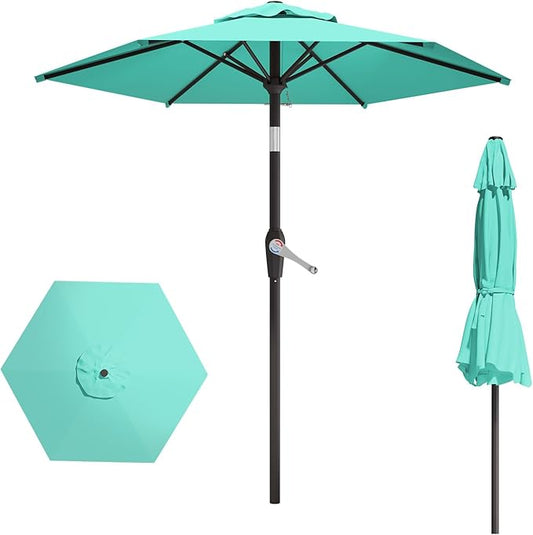 7.5FT Patio Umbrella Table Market Umbrella w/Tilt and Crank Heavy-Duty Round Outdoor Umbrellas for Garden, Deck, Backyard, Pool and Beach, Cerulean