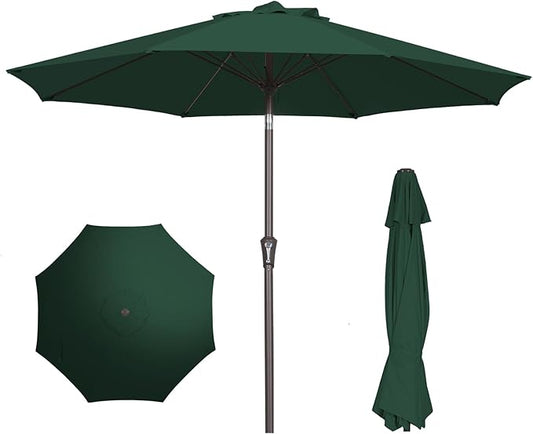 PatioKingdom 9FT Patio Outdoor Umbrella-UPF 50+ Sun Shade with Wind Vent, Push-Button Tilt & Smooth Crank Lift, Rust-Resistant Fiberglass Frame for Garden, Backyard,Yard