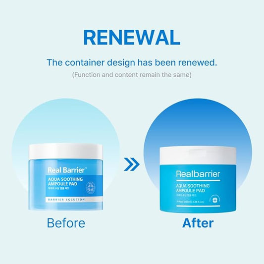 Real Barrier Aqua Soothing Ampoule Pad, 70 Pads, Cooling Soothing Facial Pad Mask for Redness Relief, Skin Barrier Repair Face Moisturizer with Hyaluronic Acid for Sensitive Dry Skin, Korean Skincare