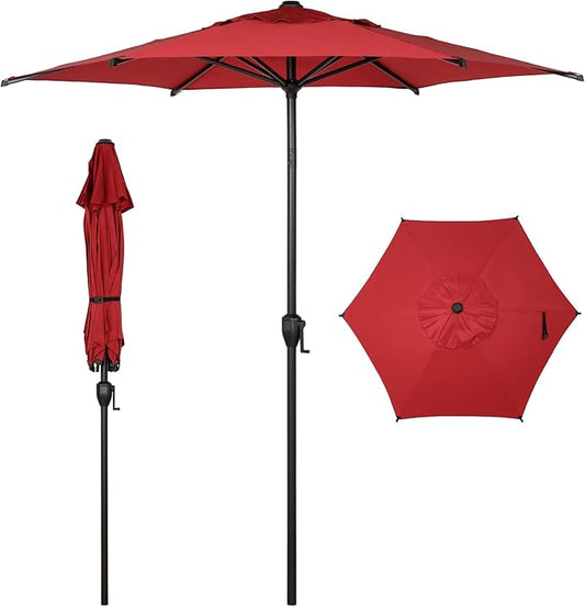 Abba Patio 7.5FT Lyon Outdoor Patio Umbrella Outdoor Table Umbrella with Push Button Tilt and Crank Market Umbrella 6 Sturdy Ribs UV Protection Waterproof for Garden Deck Backyard Pool Dark Red