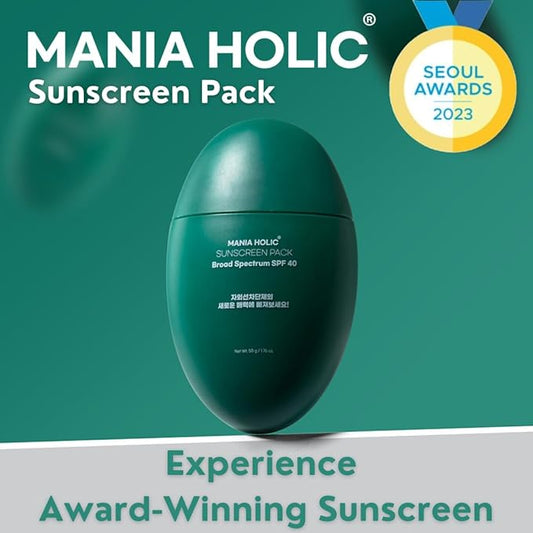 MANIA HOLIC Korean Sunscreen for Face SPF 40, No White Cast, Lightweight & Matte Finish, Makeup Primer, Non-Greasy Formula, Broad Spectrum UV Protection, Pore-Friendly, Korean Skincare,1.76 fl oz