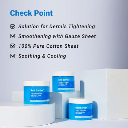 Real Barrier Aqua Soothing Ampoule Pad, 70 Pads, Cooling Soothing Facial Pad Mask for Redness Relief, Skin Barrier Repair Face Moisturizer with Hyaluronic Acid for Sensitive Dry Skin, Korean Skincare