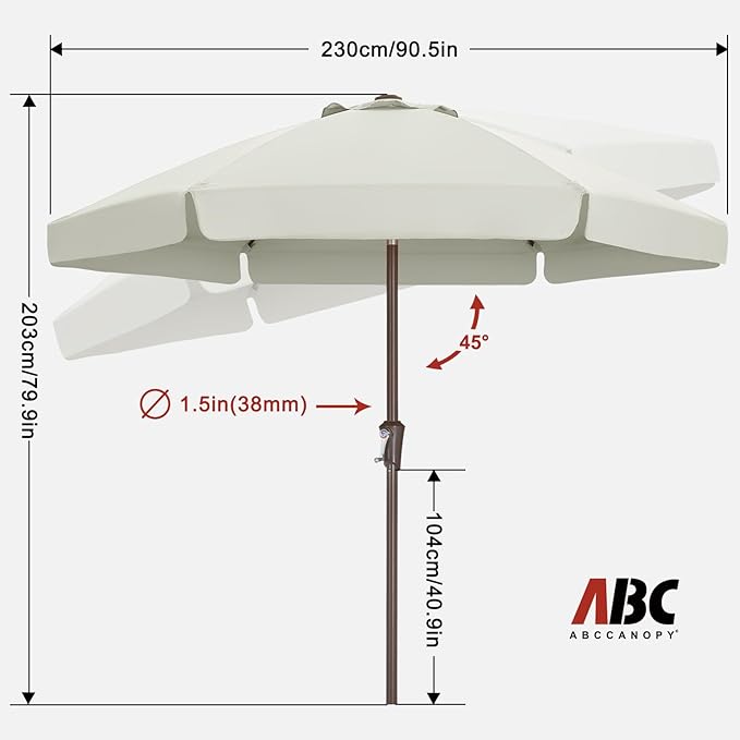 ABCCANOPY 7.5ft Patio Umbrella, Outdoor Table Umbrella with Push Button Tilt and Crank, Market Umbrella for Patio Pool Garden Deck (Light Beige)