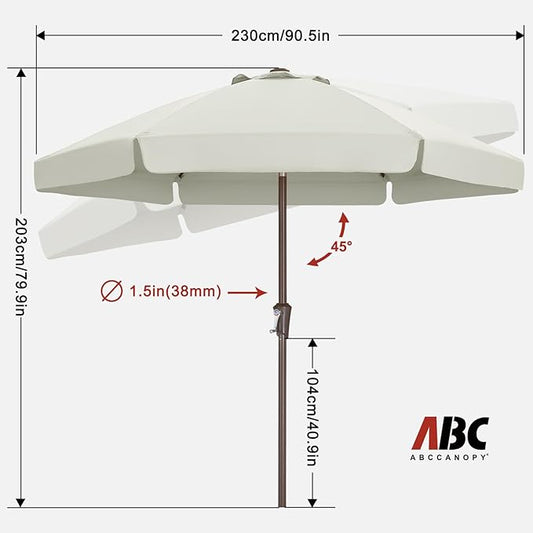 ABCCANOPY 7.5ft Patio Umbrella, Outdoor Table Umbrella with Push Button Tilt and Crank, Market Umbrella for Patio Pool Garden Deck (Light Beige)
