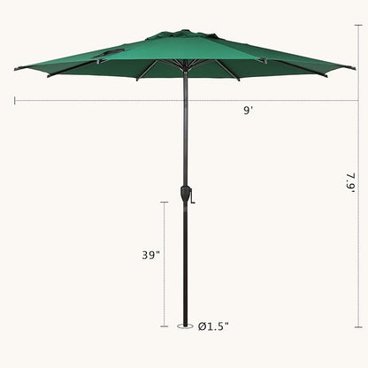 Abba Patio 9FT Lyon Outdoor Patio Umbrella Outdoor Table Umbrella with Push Button Tilt and Crank Market Umbrella 8 Sturdy Ribs UV Protection Waterproof for Garden Deck Backyard Pool Dark Green
