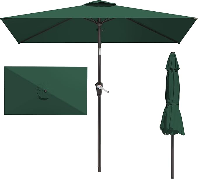 6.5' x 10' Rectangular Patio Umbrellas for Outdoor, Outdoor Table Umbrella, Large Outdoor Patio Umbrellas with 6 Sturdy Ribs for Market, Garden, Pool (Dark Green)