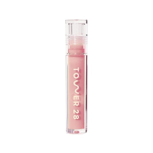 Tower 28 ShineOn Milky Lip Jelly, OAT, Non-Sticky, Hydrating Vegan Lip Gloss in Milky Peachy Pink, Apricot and Raspberry Seed Oil, Moisturizing, Clean, Cruelty Free