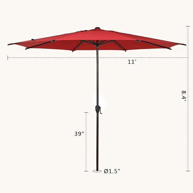 Abba Patio 11FT Lyon Outdoor Patio Umbrella Outdoor Table Umbrella with Push Button Tilt and Crank Market Umbrella 8 Sturdy Ribs UV Protection Waterproof for Garden Deck Backyard Pool Dark Red