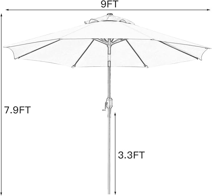 Sunnyglade 9' Patio Umbrella Outdoor Table Umbrella with 8 Sturdy Ribs（Brown）