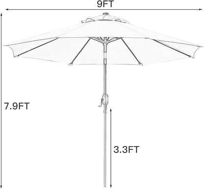 Sunnyglade 9' Patio Umbrella Outdoor Table Umbrella with 8 Sturdy Ribs（Brown）